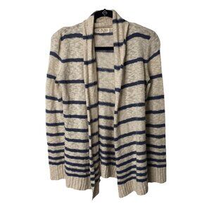 Pink Rose Cardigan Sweater Women Size Small Blue Ivory Stripe Open Front Collar